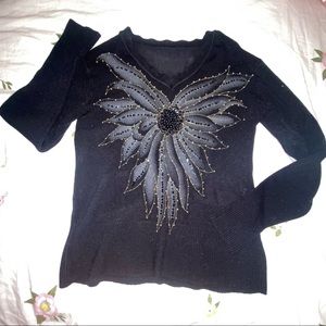 cute beaded blue & gold fairy core v-neck sweater 🧚🏾‍♀️